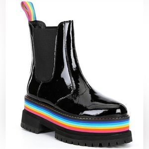 NEW Kurt Geiger London Patent Leather Platform Rainbow Chelsea Boots Sz 38